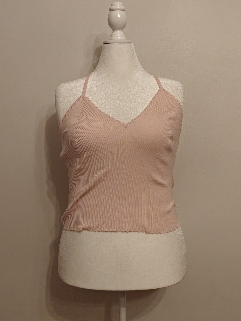 H&M Scalloped Trim Ribbed Camisole in Light Blush